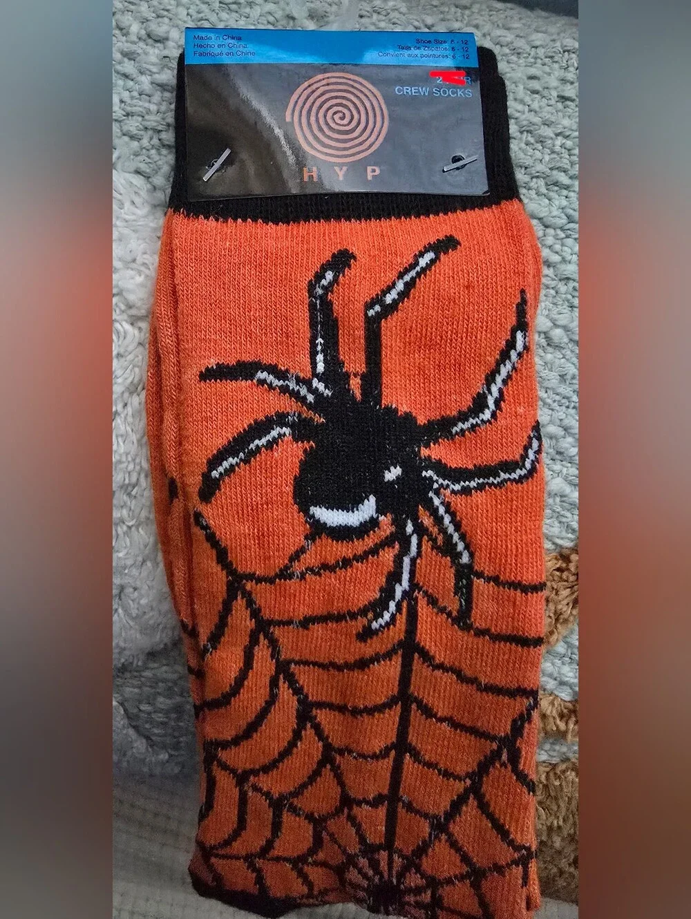 Orange Spider Web Crew Socks 1 Pair
